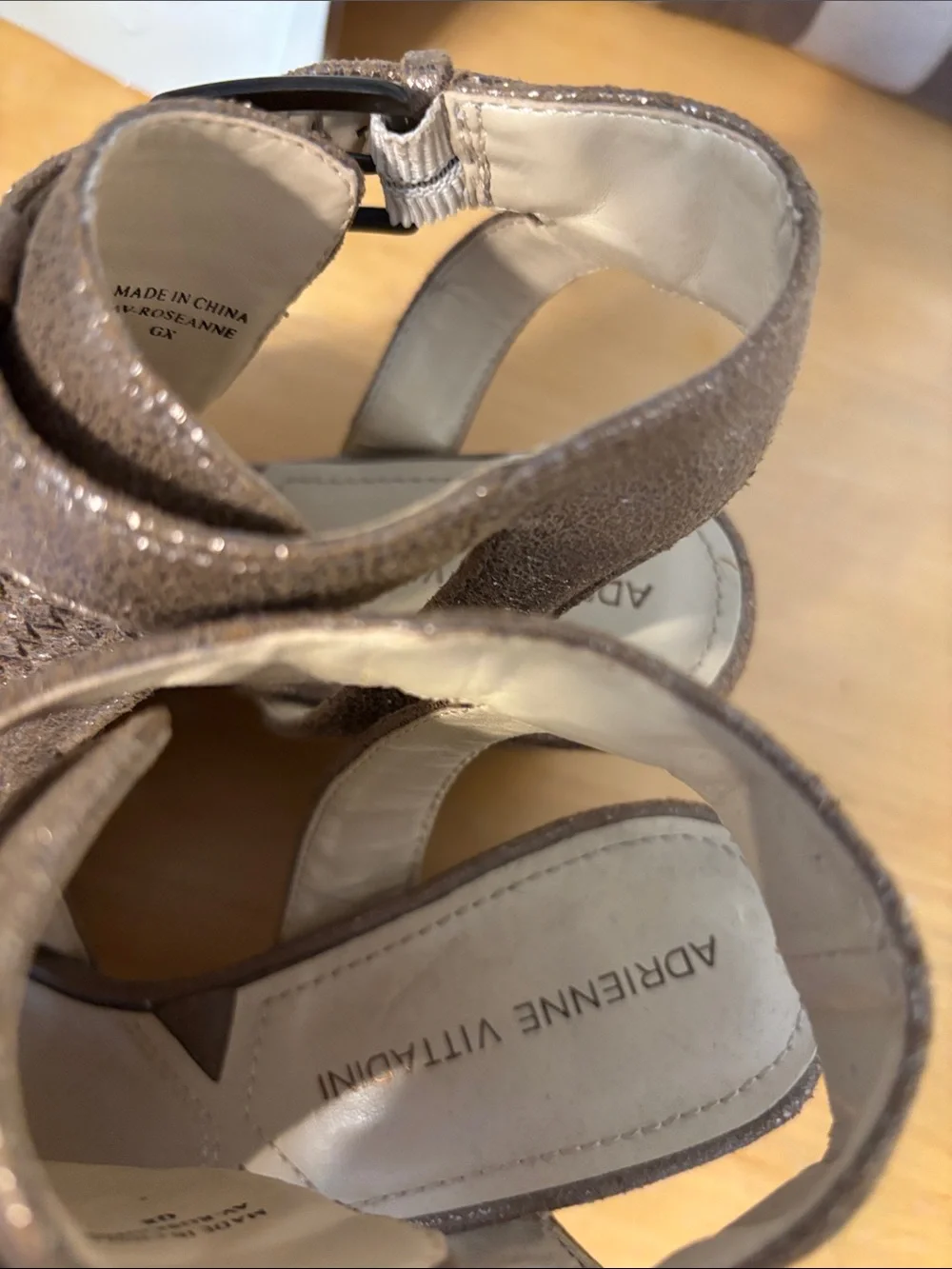 Adrienne Vittadini Metallic Bronze Woven Peep-Toe Wedges
